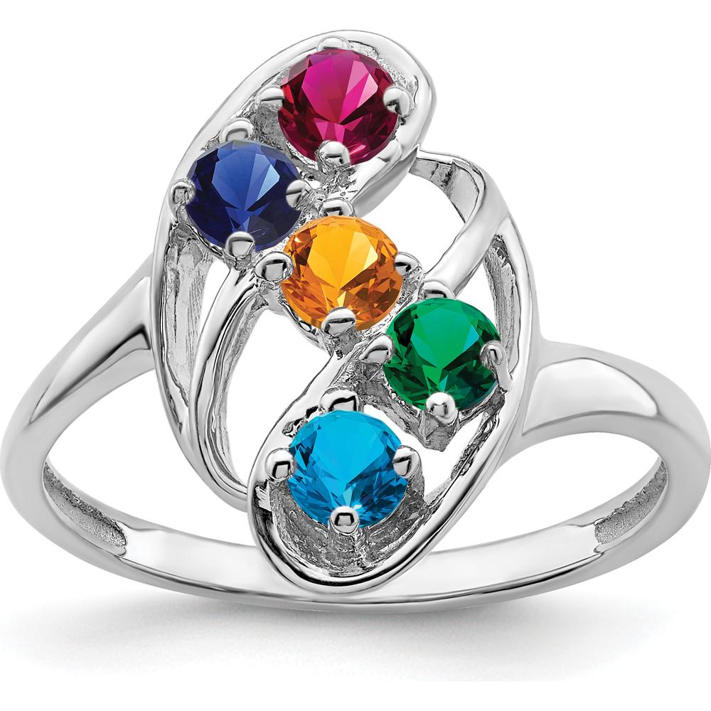 14K White Gold Polished 5-Stone Mother's Ring Mounting - Customizable with Gemstones by Monteluci Fine Jewelry