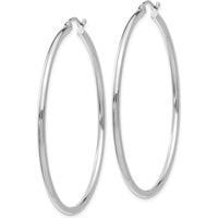 14K White Gold Polished 50mm Lightweight Tube Hoop Earrings by 0