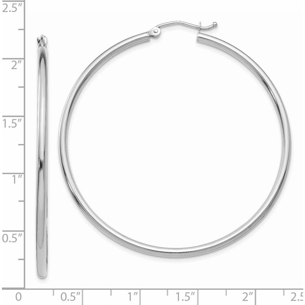 14K White Gold Polished 50mm Lightweight Tube Hoop Earrings by 0