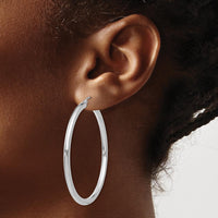 14K White Gold Polished 50mm Lightweight Tube Hoop Earrings by 0