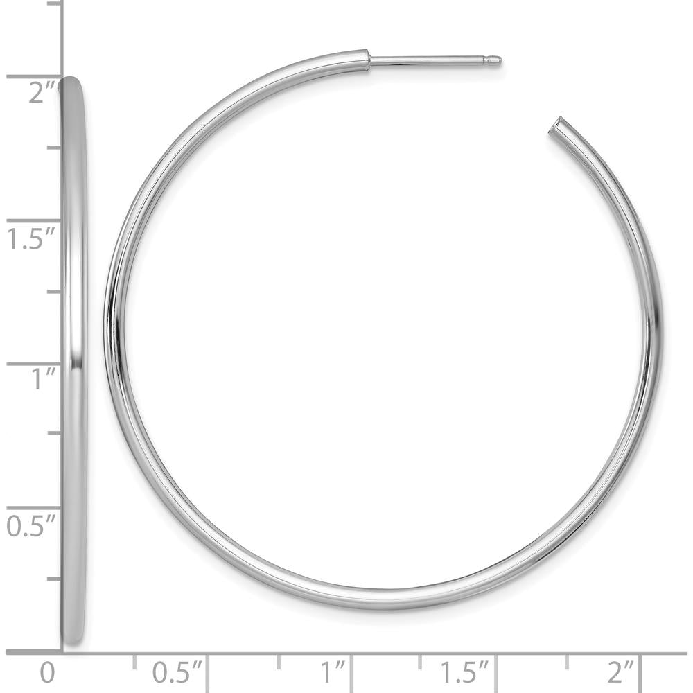 14K White Gold Polished 50mm Tube C-Hoop Post Earrings by 0