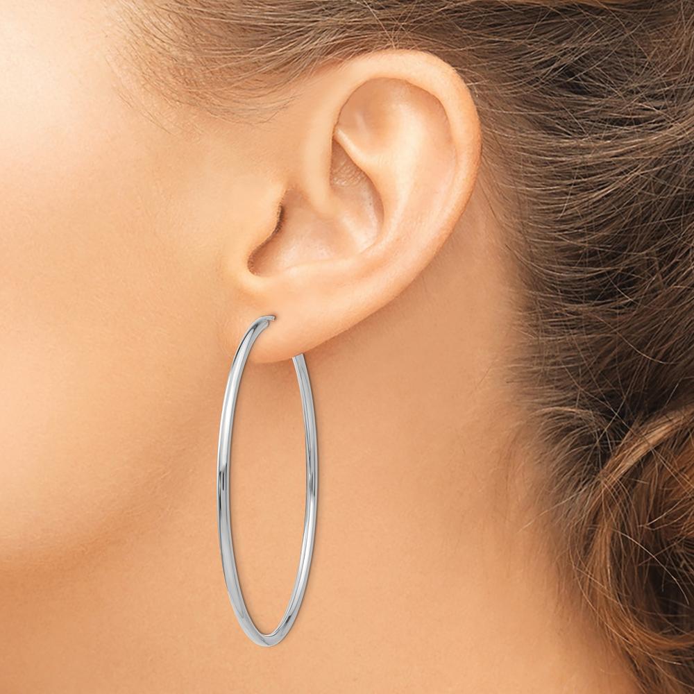 14K White Gold Polished 55mm Endless Hoop Earrings - Sleek 2mm Thickness by Oro Pregiato
