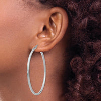 14K White Gold Polished 55mm Tube Hoop Earrings - Rhodium Plated by 0