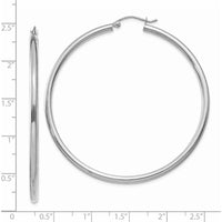 14K White Gold Polished 55mm Tube Hoop Earrings - Rhodium Plated by 0