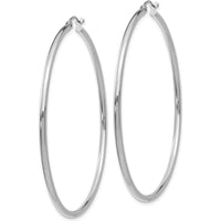 14K White Gold Polished 55mm Tube Hoop Earrings - Sleek & Elegant Design by 0