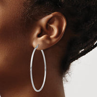14K White Gold Polished 55mm Tube Hoop Earrings - Sleek & Elegant Design by 0