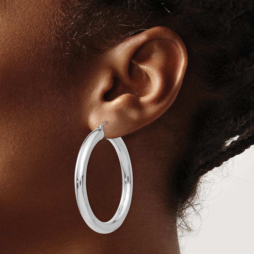 14K White Gold Polished 5mm Lightweight Hoop Earrings - 45mm Length by 0