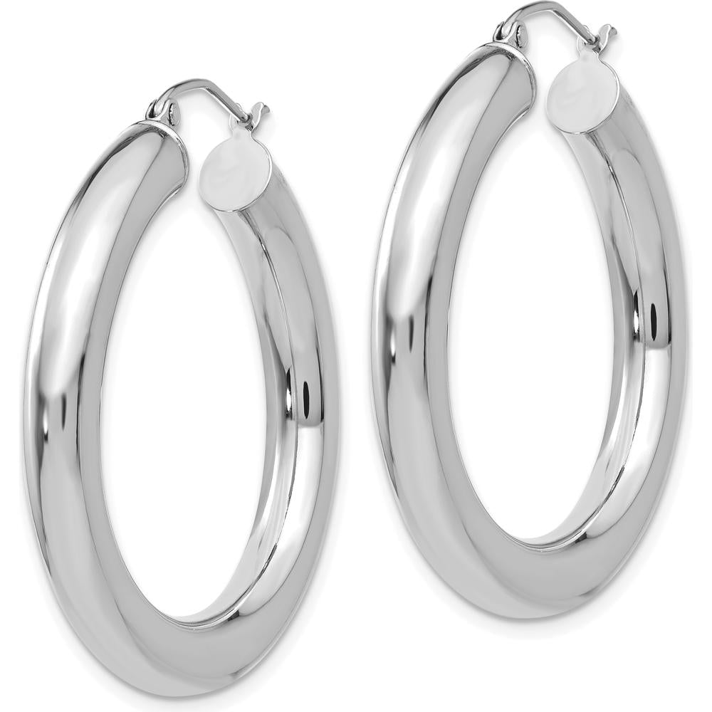 14K White Gold Polished 5mm Tube Hoop Earrings - 35mm Length by 0