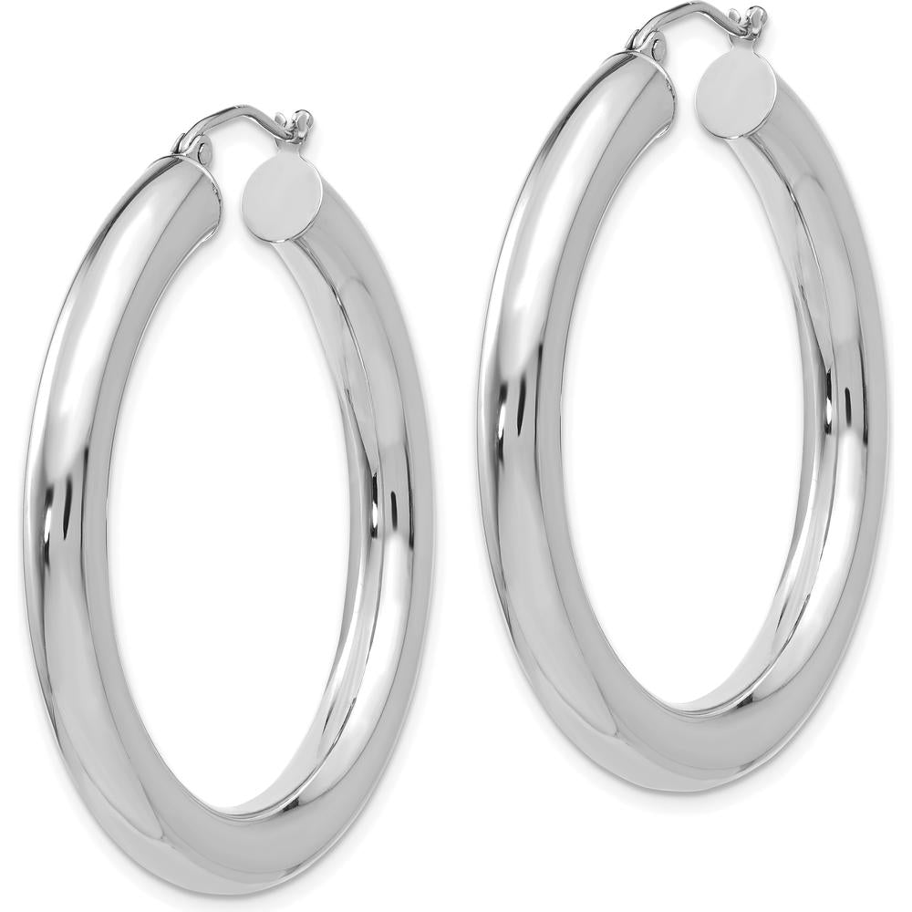 14K White Gold Polished 5mm Tube Hoop Earrings - 40mm Length by 0