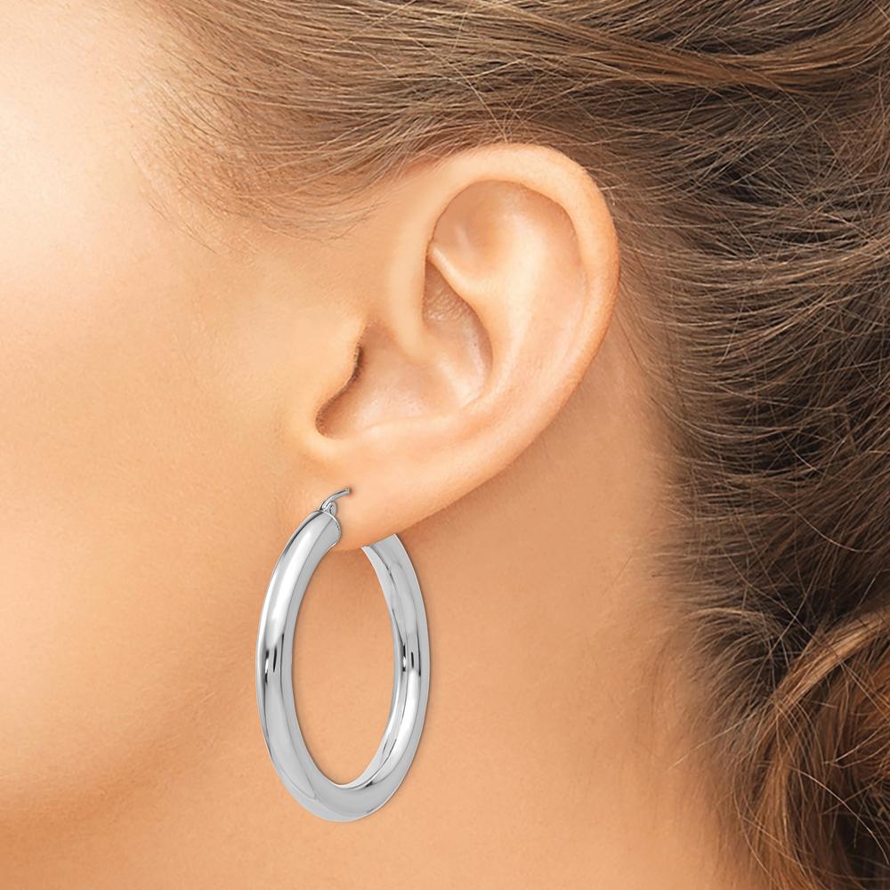 14K White Gold Polished 5mm Tube Hoop Earrings - 40mm Length by 0