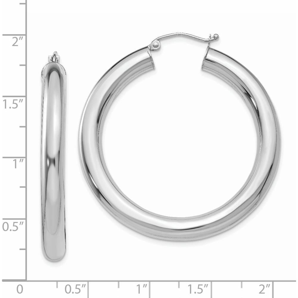14K White Gold Polished 5mm Tube Hoop Earrings - 40mm Length by 0