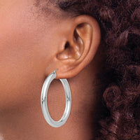 14K White Gold Polished 5mm Tube Hoop Earrings - 45mm Length, Rhodium Plated Finish by 0