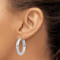 14K White Gold Polished 5mm Tube Hoop Earrings - Rhodium Plated, 30mm Length by 0