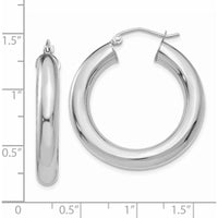 14K White Gold Polished 5mm Tube Hoop Earrings - Rhodium Plated, 30mm Length by 0