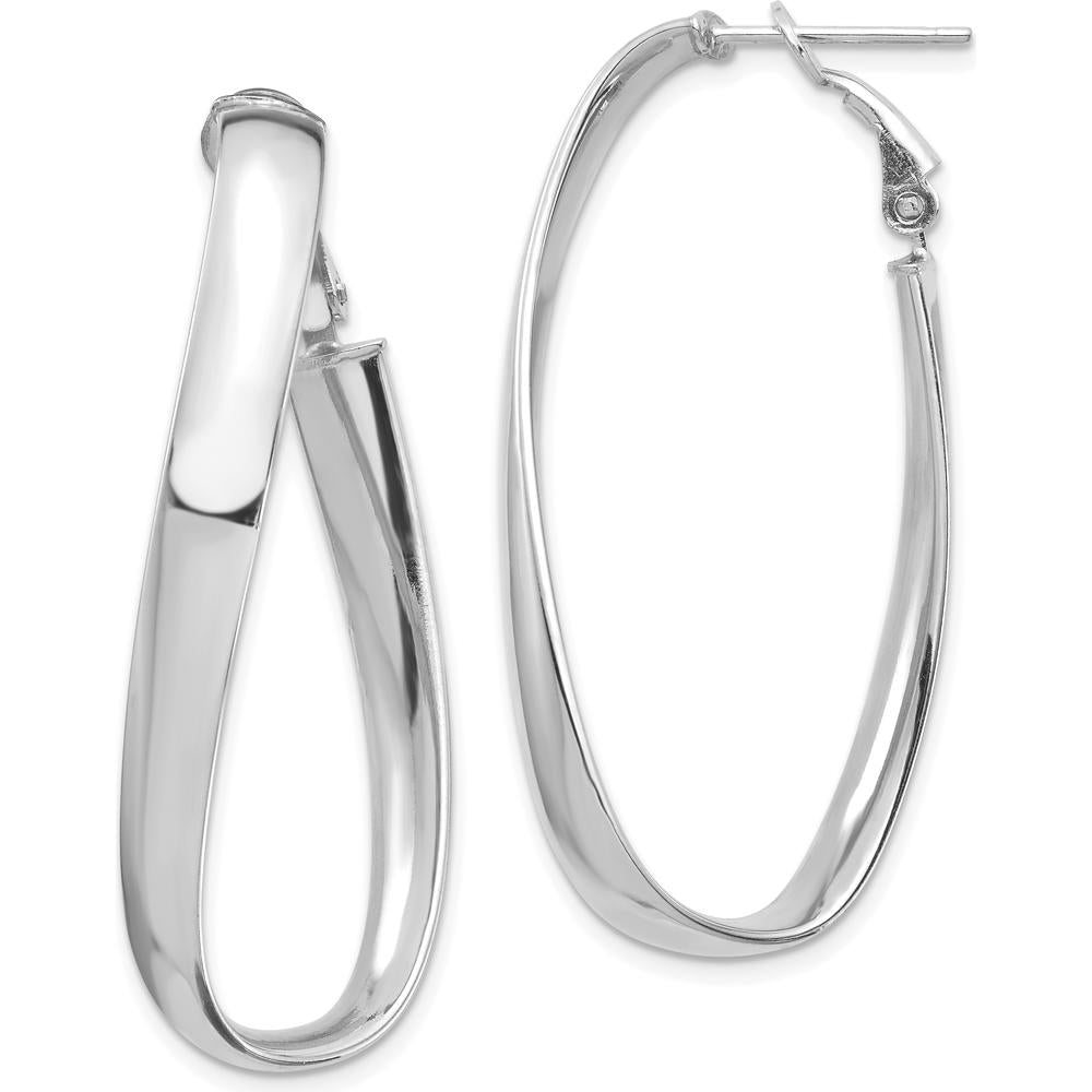 14K White Gold Polished 5mm Twisted Omega Back Oval Hoop Earrings - 42.24mm Length by Oro Pregiato