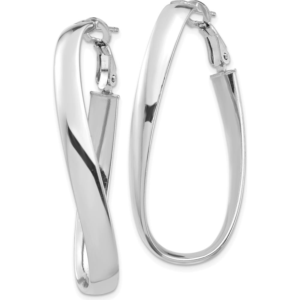 14K White Gold Polished 5mm Twisted Omega Back Oval Hoop Earrings - 42.24mm Length by Oro Pregiato