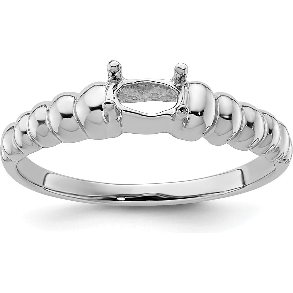 14K White Gold Polished 5x3 Oval Gemstone Ring Mounting - Perfect for Custom Engagement or Statement Rings by Monteluci Fine Jewelry