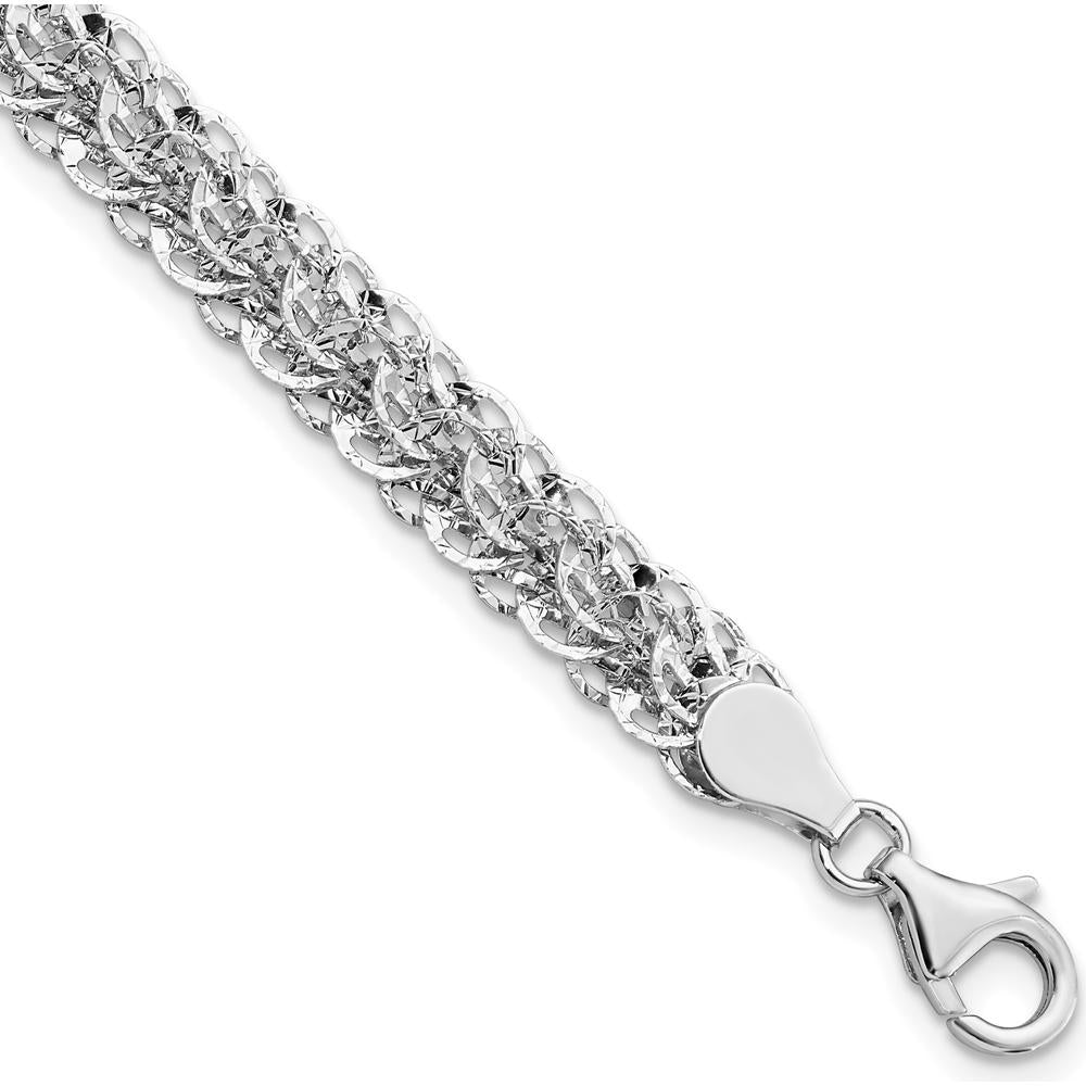14K White Gold Polished 6.5mm Diamond-cut Fancy Link Bracelet - 7.5" Length by 0