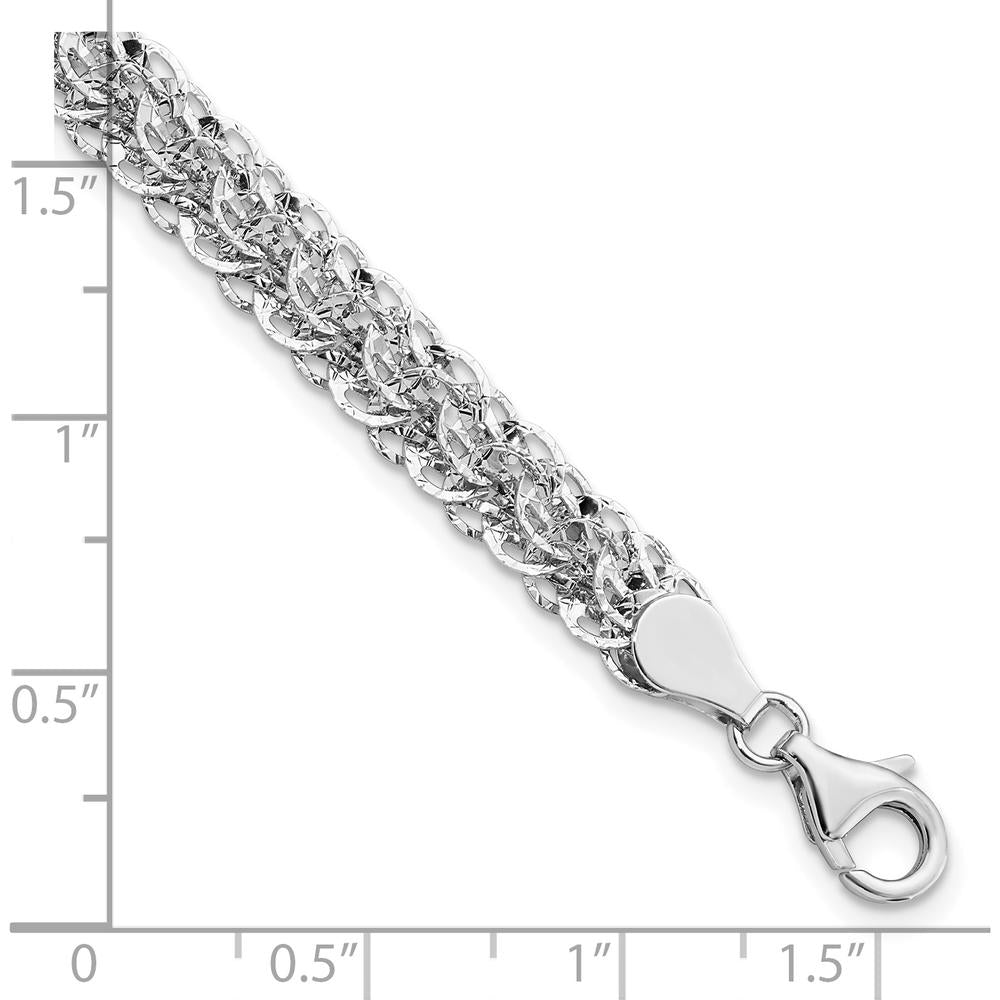 14K White Gold Polished 6.5mm Diamond-cut Fancy Link Bracelet - 7.5" Length by 0