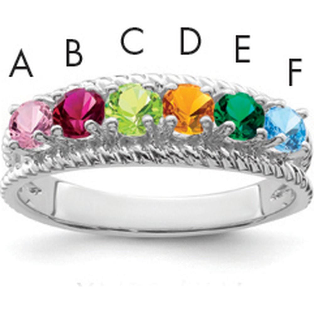 14K White Gold Polished 6-Stone Mother's Ring Mounting - Customizable Design by Monteluci Fine Jewelry