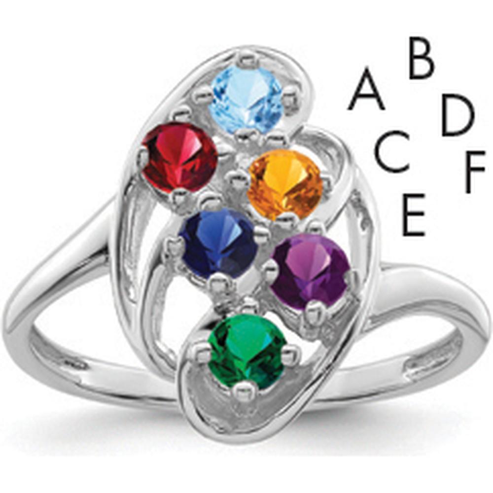 14K White Gold Polished 6-Stone Mother's Ring Mounting with Custom Gemstone Setting by Monteluci Fine Jewelry