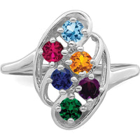 14K White Gold Polished 6-Stone Mother's Ring Mounting with Custom Gemstone Setting by Monteluci Fine Jewelry