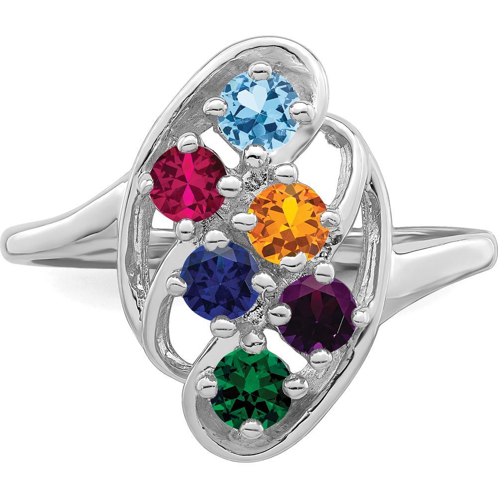 14K White Gold Polished 6-Stone Mother's Ring Mounting with Custom Gemstone Setting by Monteluci Fine Jewelry