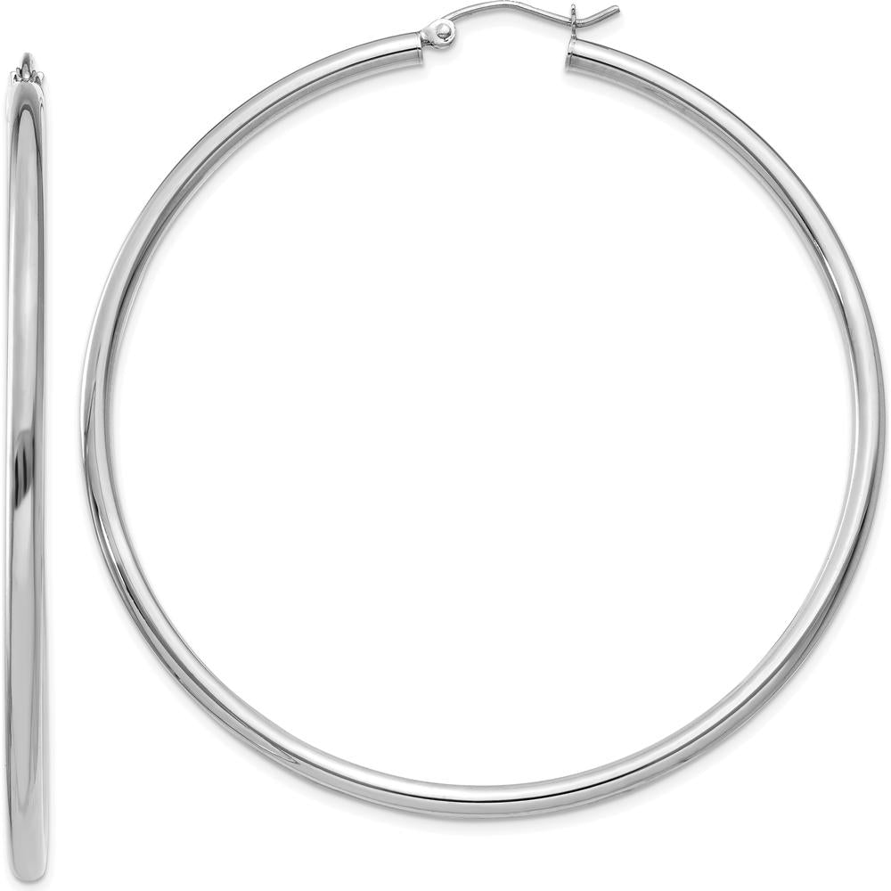 14K White Gold Polished 60mm Lightweight Tube Hoop Earrings by 0