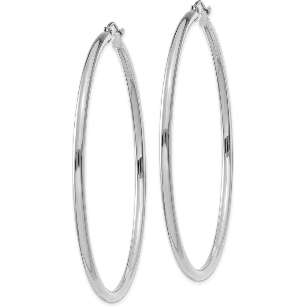 14K White Gold Polished 60mm Lightweight Tube Hoop Earrings by 0