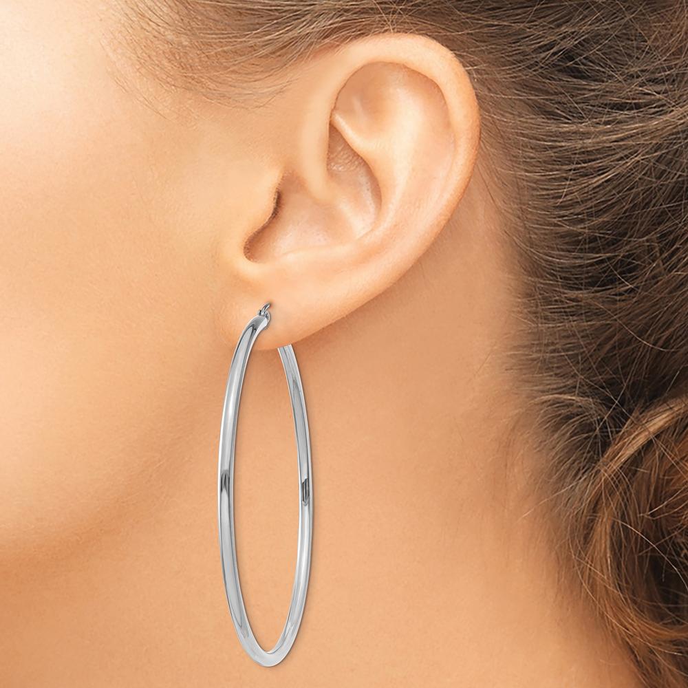 14K White Gold Polished 60mm Lightweight Tube Hoop Earrings by 0