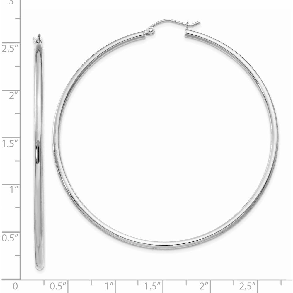 14K White Gold Polished 60mm Tube Hoop Earrings - Elegant and Timeless Design by 0