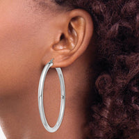 14K White Gold Polished 60mm Tube Hoop Earrings - Elegant Design by 0