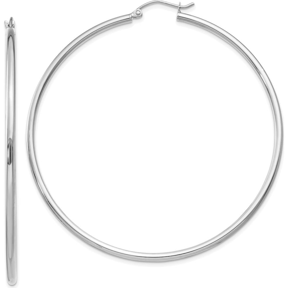 14K White Gold Polished 60mm Tube Hoop Earrings - Lightweight Design by 0