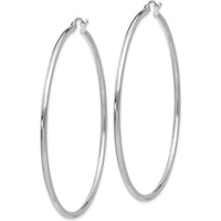 14K White Gold Polished 60mm Tube Hoop Earrings - Lightweight Design by 0