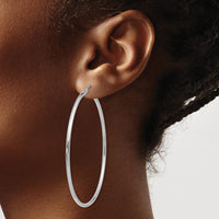 14K White Gold Polished 60mm Tube Hoop Earrings - Lightweight Design by 0