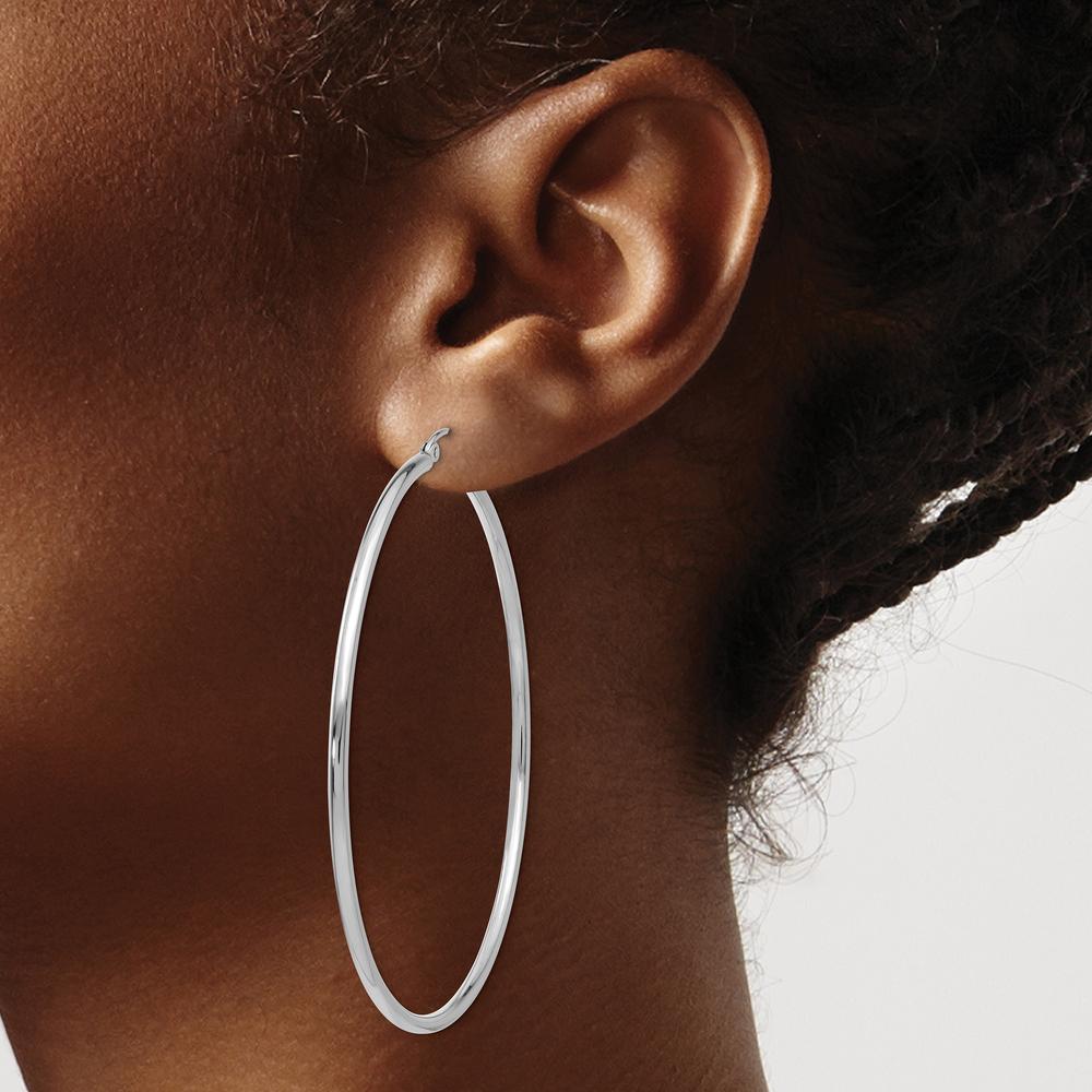 14K White Gold Polished 60mm Tube Hoop Earrings - Lightweight Design by 0