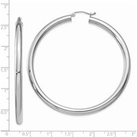 14K White Gold Polished 60mm Tube Hoop Earrings - Lightweight, Elegant Design by 0
