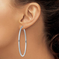 14K White Gold Polished 60mm Tube Hoop Earrings by 0