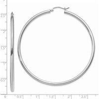 14K White Gold Polished 60mm Tube Hoop Earrings by 0