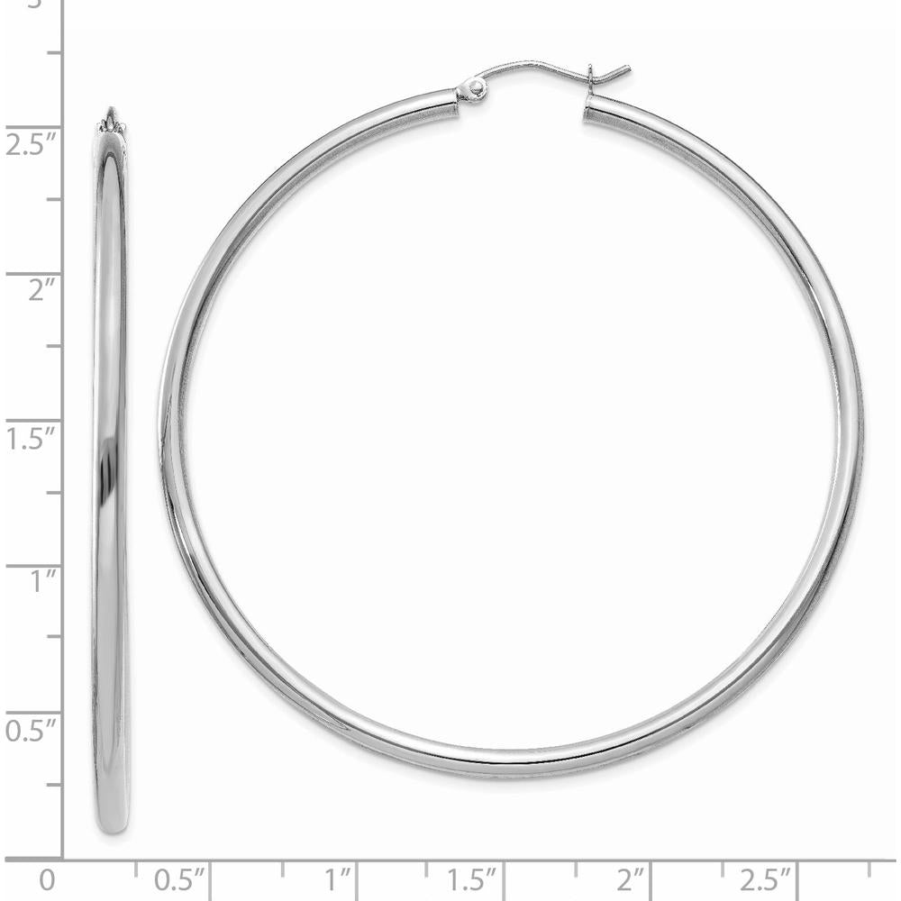 14K White Gold Polished 60mm Tube Hoop Earrings by 0