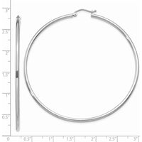 14K White Gold Polished 65mm Lightweight Tube Hoop Earrings by 0