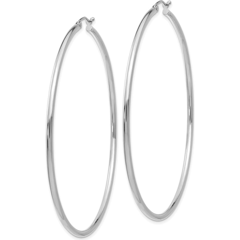 14K White Gold Polished 65mm Tube Hoop Earrings - Lightweight and Rhodium Plated by 0