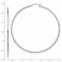 14K White Gold Polished 65mm Tube Hoop Earrings - Lightweight and Rhodium Plated by 0