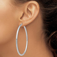 14K White Gold Polished 65mm Tube Hoop Earrings - Rhodium Plated Finish by 0