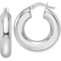 14K White Gold Polished 6mm Hollow Tube Round Hoop Earrings with Rhodium Plating by 0