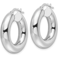 14K White Gold Polished 6mm Hollow Tube Round Hoop Earrings with Rhodium Plating by 0