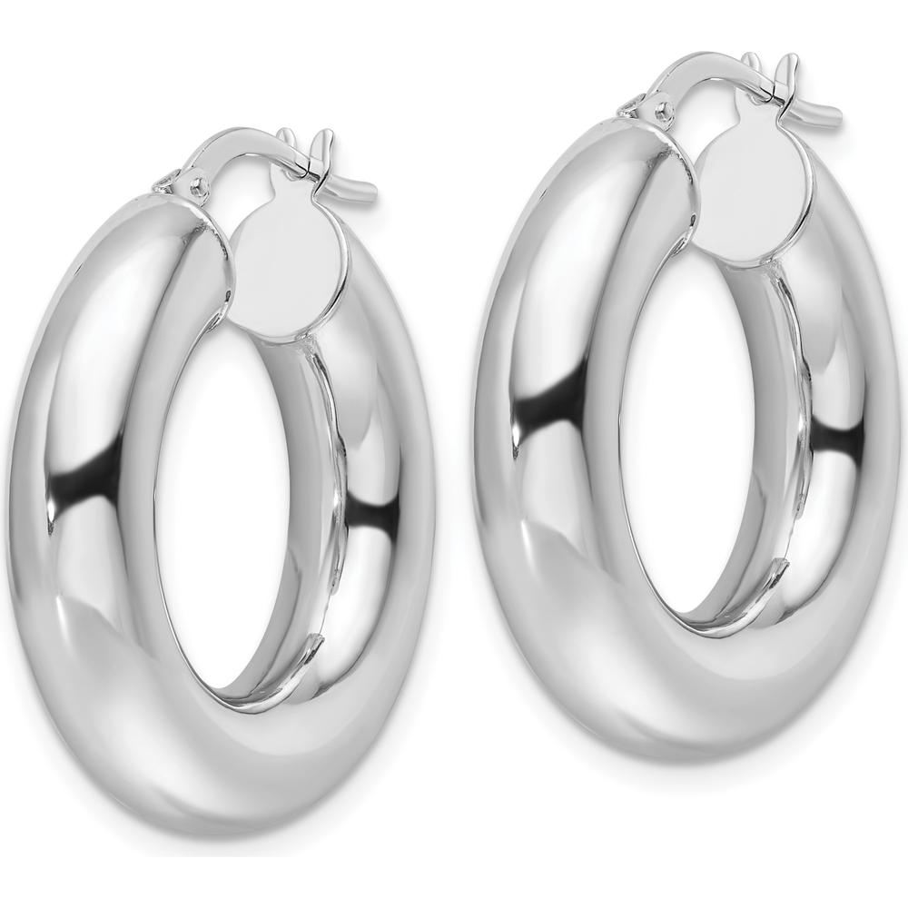 14K White Gold Polished 6mm Hollow Tube Round Hoop Earrings with Rhodium Plating by 0