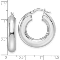 14K White Gold Polished 6mm Hollow Tube Round Hoop Earrings with Rhodium Plating by 0