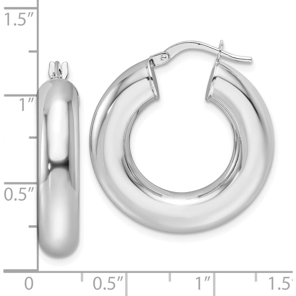 14K White Gold Polished 6mm Hollow Tube Round Hoop Earrings with Rhodium Plating by 0