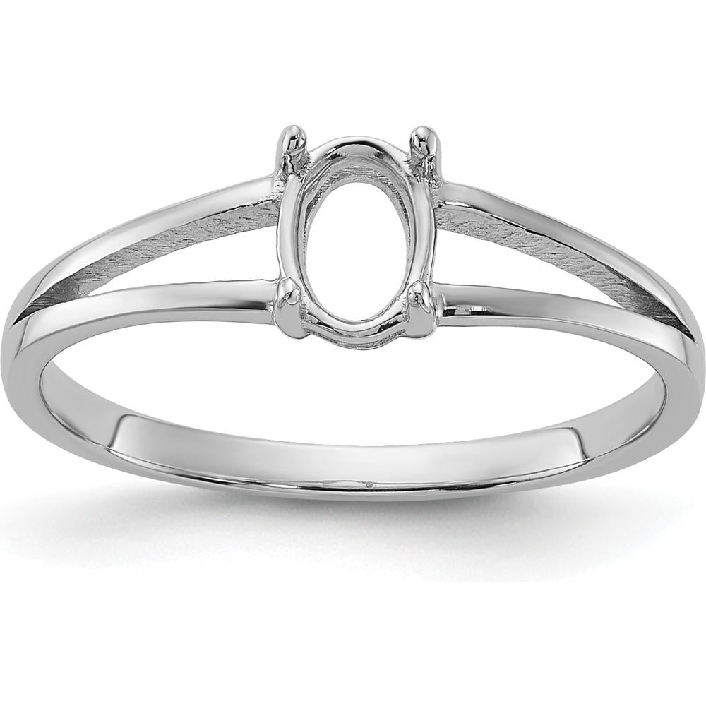 14K White Gold Polished 6x4 Oval Gemstone Ring Mounting by Oro Pregiato